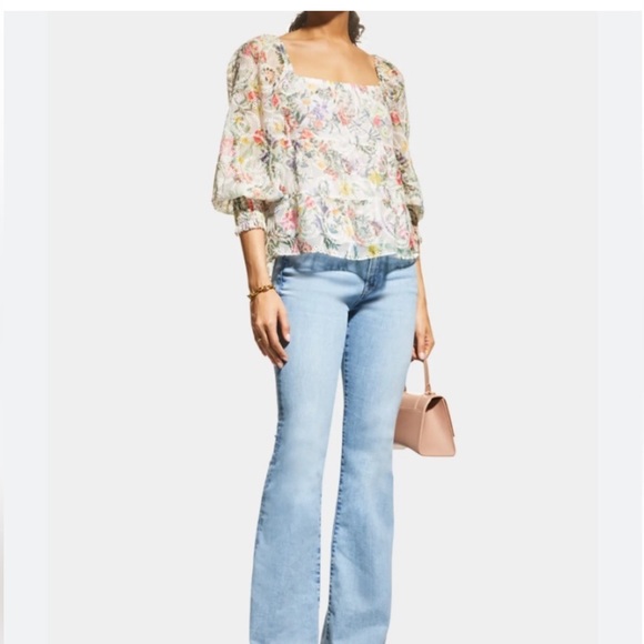 Alice + Olivia | Rowa Smocked Eyelet Floral & Butterfly Blouse, Size XS - Picture 4 of 14